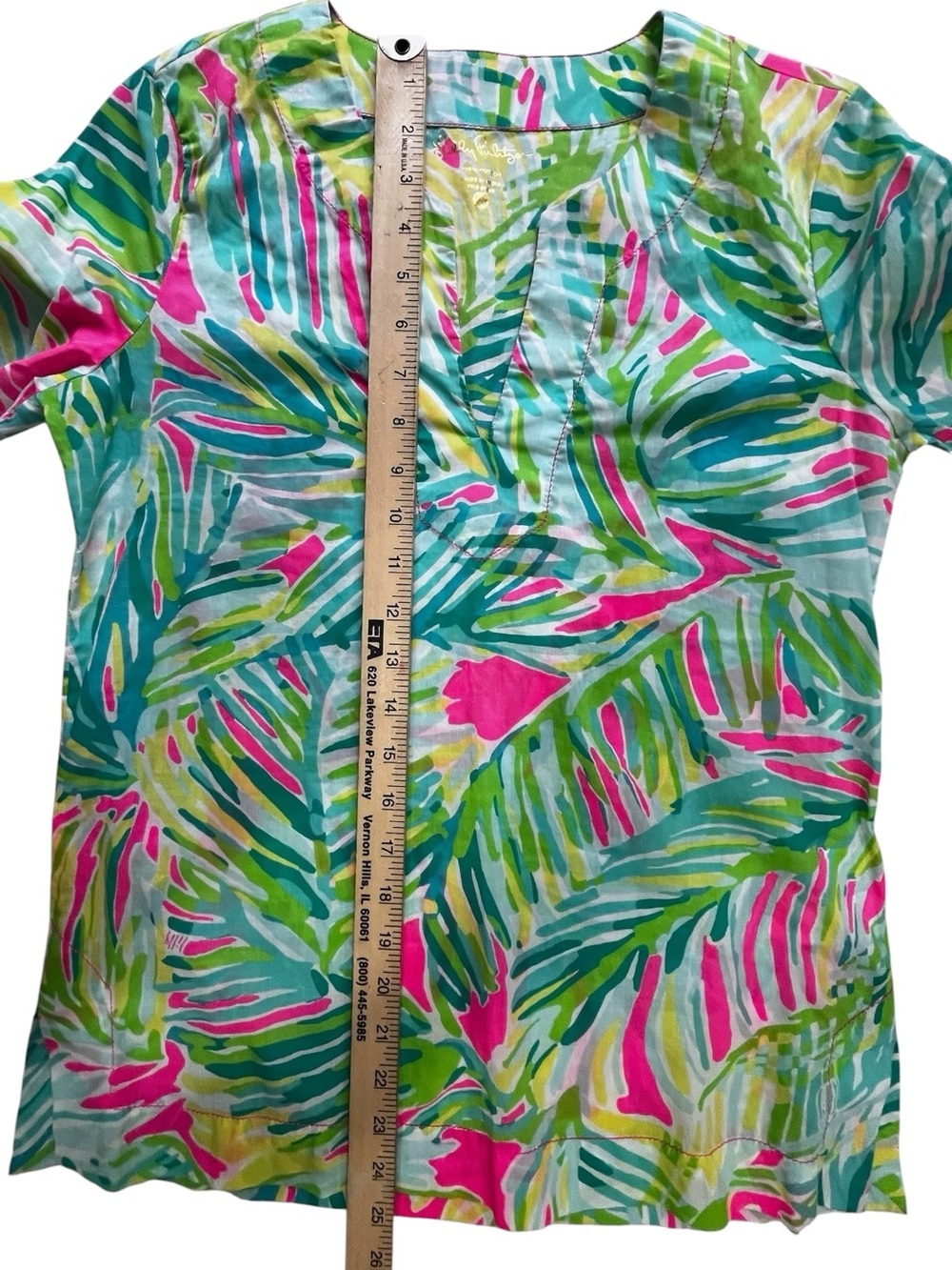 Lilly Pulitzer Amelia Island pink green Cotton Tunic Top Tropical Storm Print XS - Picture 6 of 9